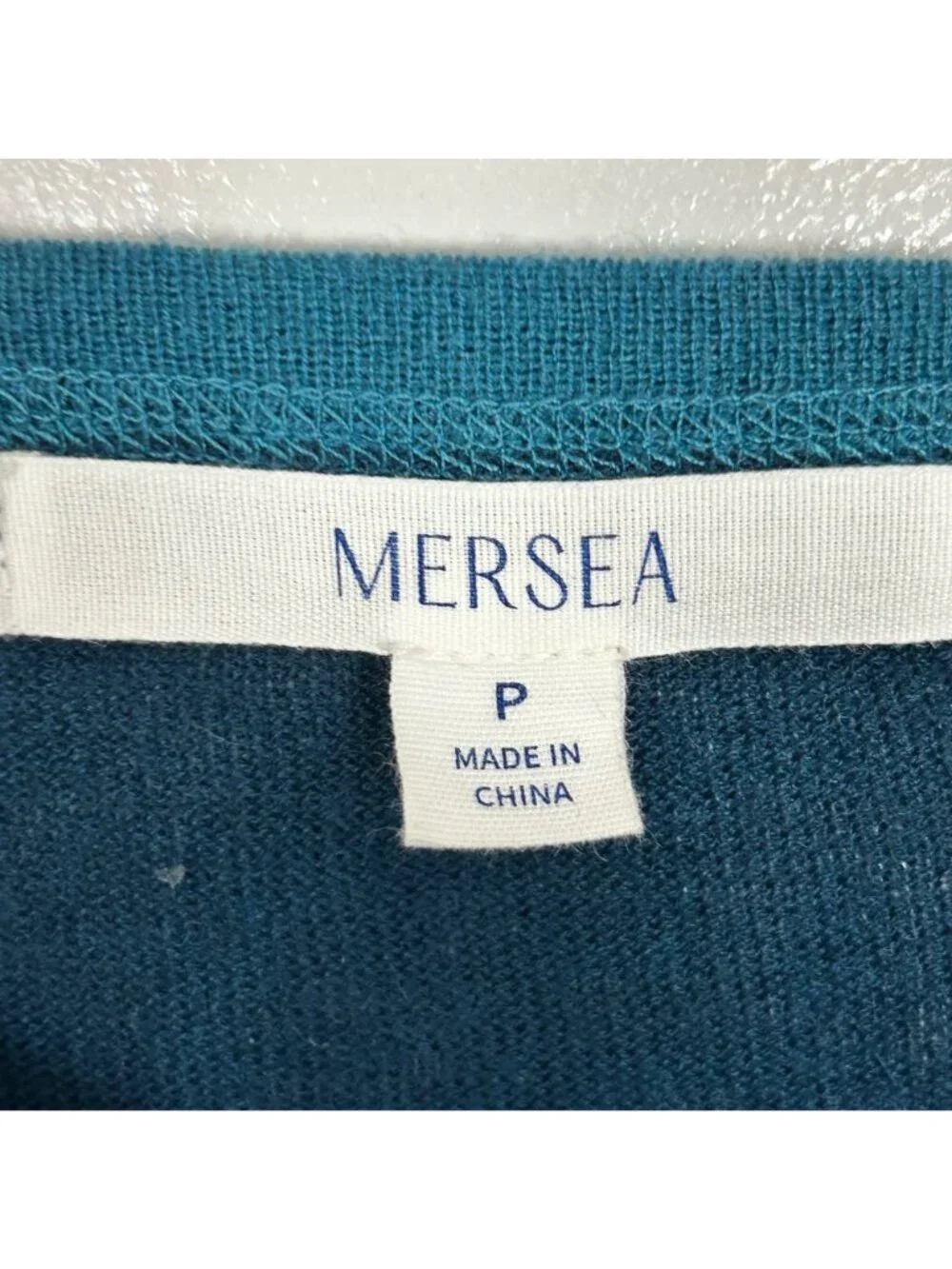 Mersea Delmar Deep Teal V-neck Sweater Contrast Stitching Size Petite One Size